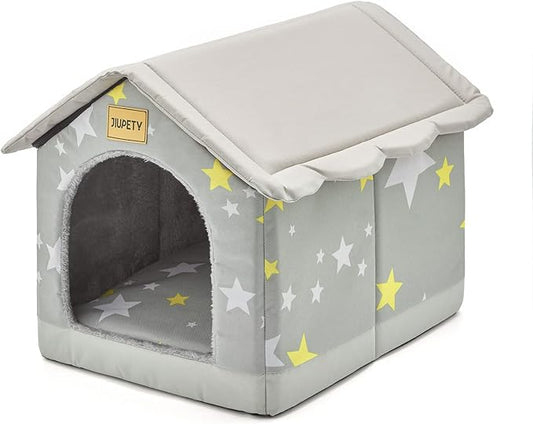 Jiupety Cozy Pet Bed House, Indoor/Outdoor Pet House, S Size for Cat and Small Dog, Warm Cave Sleeping Nest Bed for Cats and Dogs, Gray