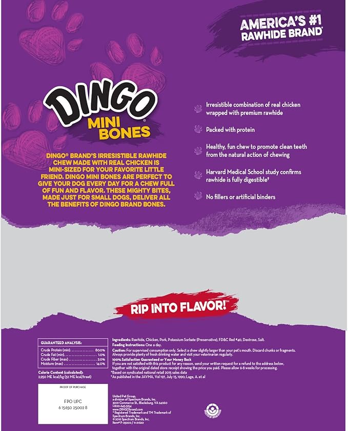 Dingo Mini Bones Rawhide for Dogs, Dog Chews Made with Real Chicken 210-count
