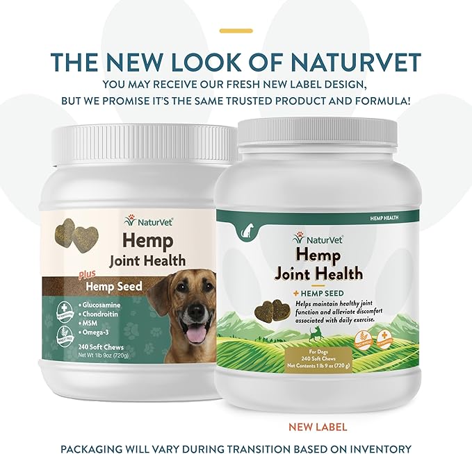 NaturVet Hemp Joint Health Hip & Joint Support Dog Supplement – Soft Chew Supplements for Dogs with Glucosamine, MSM, Chondroitin, Omega 3, Vitamins, Antioxidants – 240 Ct.