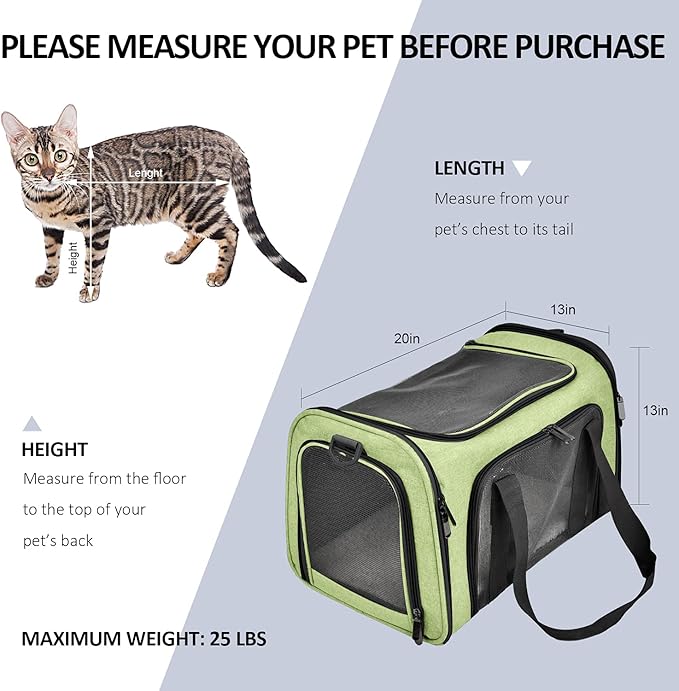 Henkelion Large Cat Carriers Dog Carrier Pet Carrier for Large Cats Dogs Puppies up to 25Lbs, Big Dog Carrier Soft Sided, Collapsible Travel Puppy Carrier - Large - Green