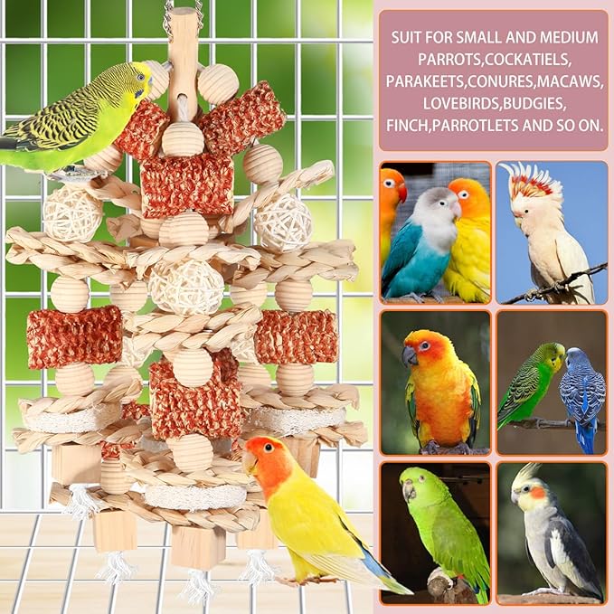 Bird Toys, Parrot Toys for Large Birds,Natural Corn cob and Loofah Slices Bird chew Toys for African Grey Parrots, Macaws, Cockatoos, Amazon Parrot and other Small and Medium-Sized Parrot (Natural)