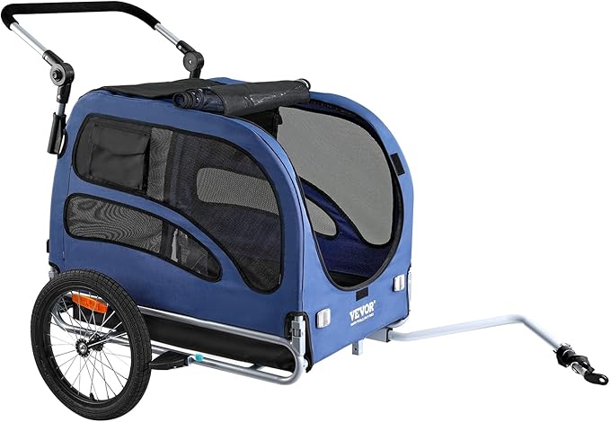 VEVOR Dog Bike Trailer, Supports up to 66/88/100 lbs, 2-in-1 Pet Stroller Cart Bicycle Carrier, Easy Folding Cart Frame with Quick Release Wheels, Universal Bicycle Coupler, Reflectors, Flag