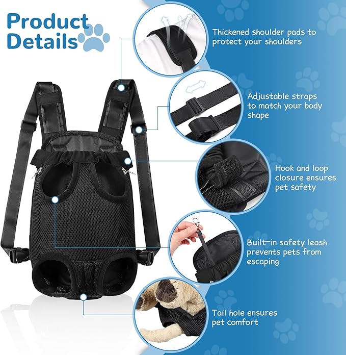 YUDODO Pet Dog Carrier Backpack Adjustable Dog Front Carrier, Legs Out Easy-Fit Dog Travel Backpack Carrier for Hiking Camping for Small Medium Dogs Cats and Rabbits (Medium (Pack of 1), A-Black)