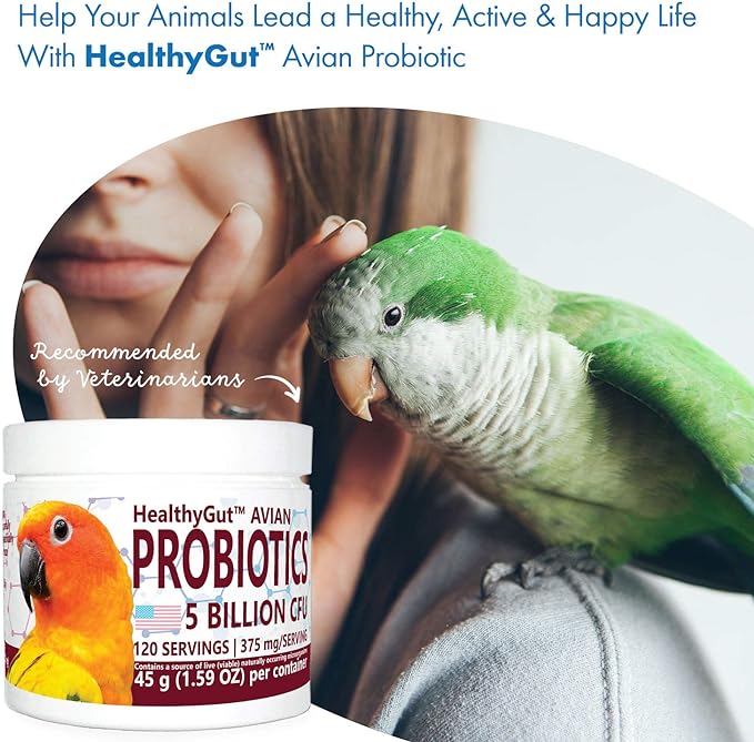 HealthyGut™ Avian Probiotics Dietary Supplement for Parrots, All-Natural Digestive System Formula (120 Servings)