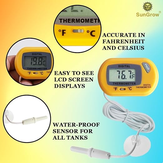 SunGrow Reptile Digital Thermometer, Waterproof Sensor Probe Monitors Temperature Accurately, Includes Replaceable Batteries, Easy to Read Display