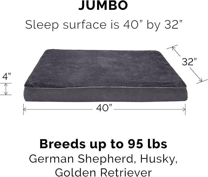 Furhaven Memory Foam Dog Bed for Large Dogs w/ Removable Washable Cover, For Dogs Up to 95 lbs - Terry & Suede Mattress - Gray, Jumbo/XL