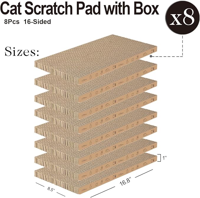 8 Packs in 1 Cat Scratch Pad, Cat Scratcher Cardboard,Reversible,Durable Recyclable Cardboard, Suitable for Cats to Rest, Grind Claws and Play