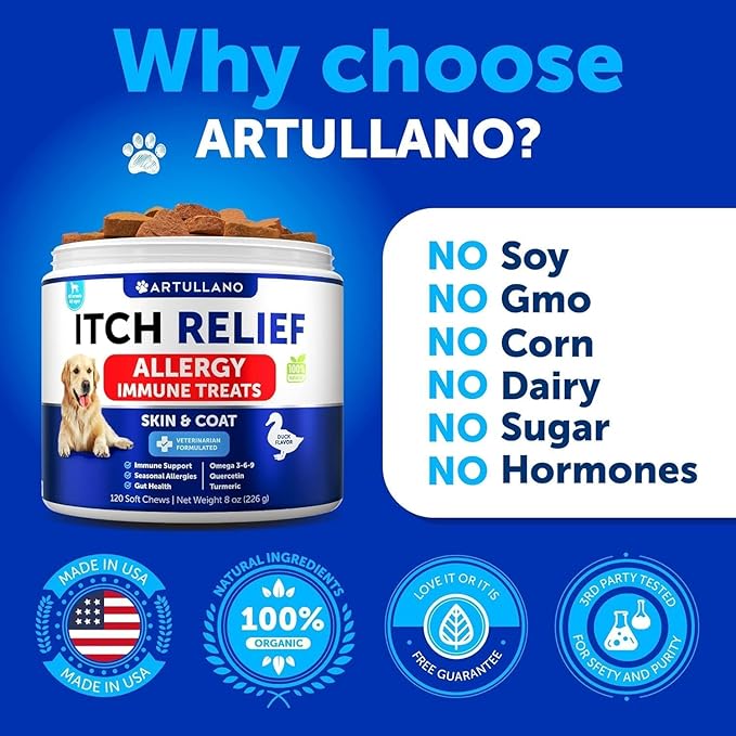 Dog Allergy Relief Chews - Itch Relief for Dogs - Fish Oil - Omega 3 - Itchy Skin Relief - Seasonal Allergies - Anti Itch Support & Hot Spots - Immune Health Supplement for Dogs