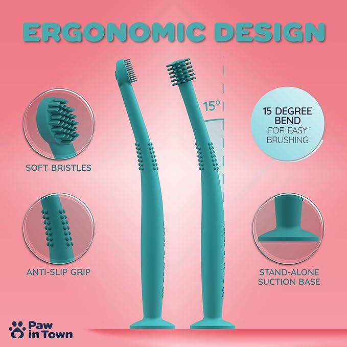 PAWINTOWN Soft Cat Toothbrush Set – Suitable for Dogs – Food Grade Silicone – Cat Dental Care, Cat Teeth Cleaning, Cat Tooth Brushing Kit (Tropical Teal)