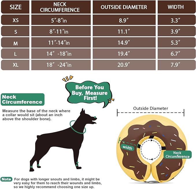 Dog Cone Collar for Small Medium Large Dogs for After Surgery, Pet Inflatable Neck Donut Collar Soft Protective Recovery Cone for Dogs and Cats - Alternative E Collar Does not Block Vision - Brown,M