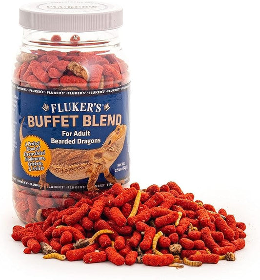 Fluker's Buffet Blend Adult Bearded Dragon Diet, Mealworms, Crickets and Pellets, 2.9 oz