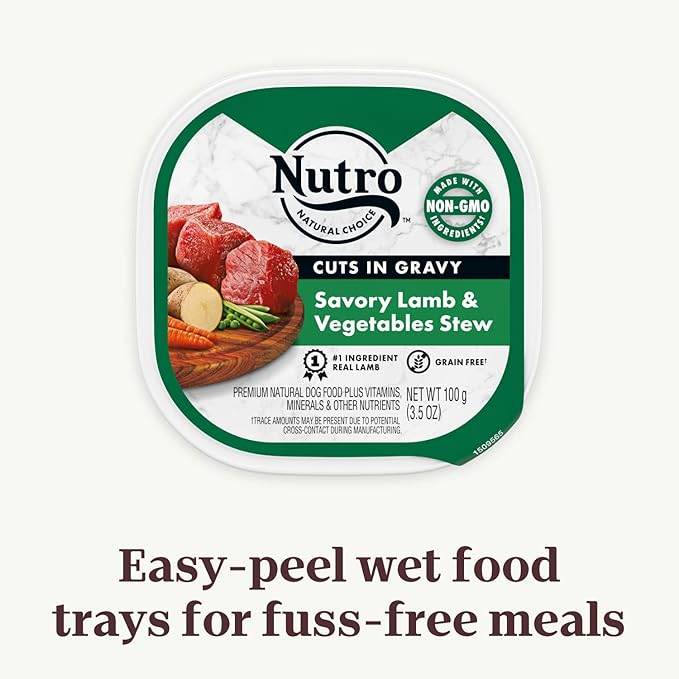 NUTRO Adult Natural Grain Free Wet Dog Food Cuts in Gravy Savory Lamb & Vegetables Stew Recipe, 3.5 oz. Trays (Pack of 24)