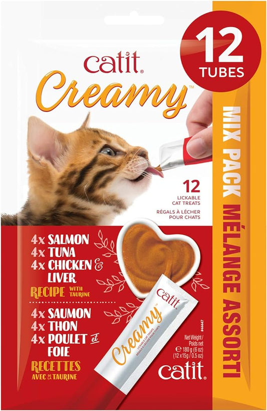 Catit Creamy Lickable Cat Treat, Healthy Cat Treat, Assortment, 12 Pack