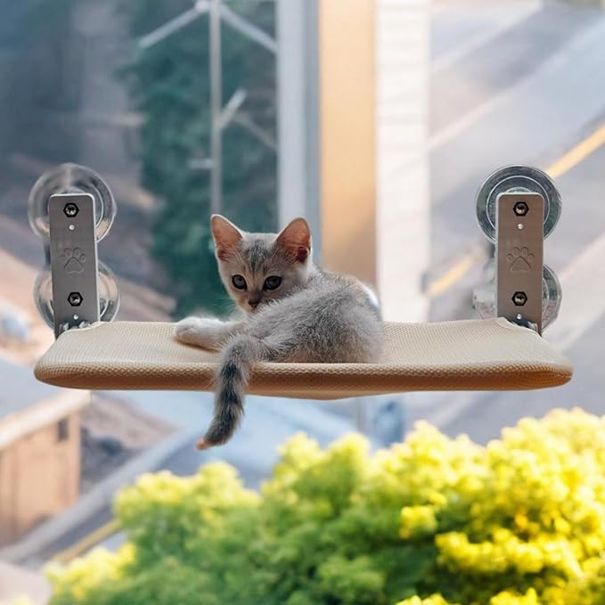 Cordless Cat Window Perch, Foldable Cat Window Hammock with 4 Strong Suction Cups, Window Cat Perch for Cats Inside, Cat Window Seat for Large Cats and Kittens, Hold Up to 44lbs