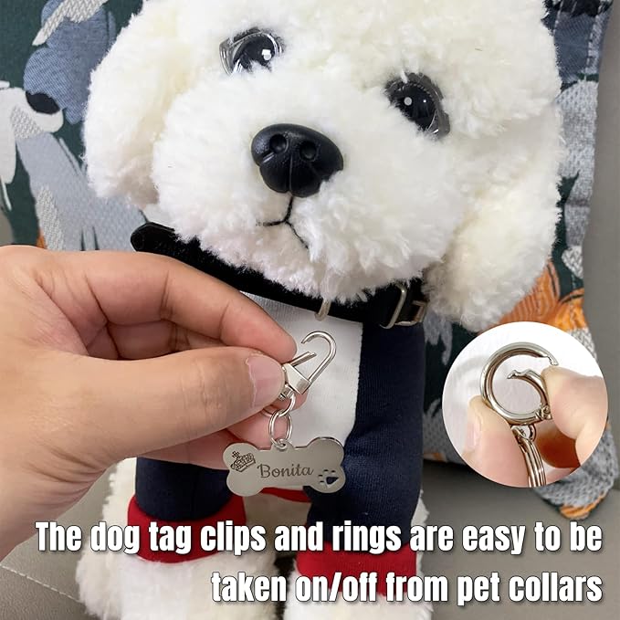 Dog Tag Clips for Collar,with 15Pcs Replaceable Dog ID Name Tag Ring Clip Dog Tag Attachment Clip Pet tag Quick Clip Clips Rings for Pet Collar Key Ring Clips Accessories 6 Sets (6 Sets)