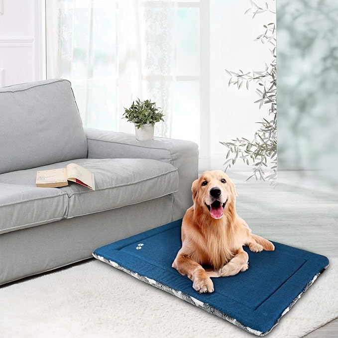 KROSER Fancy Dog Crate Pad Dog Bed Mat Reversible (Cool & Warm), Dog Bed Pad with Machine Washable, Dog Crate mat for Small to XXX-Large Dogs, Grey, Navy, Star Pattern