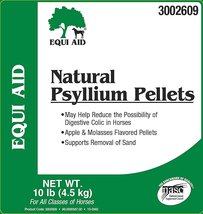 Farnam Equi Aid Natural Horse Psyllium Pellets Supplement, Supports Removal of Sand & Dirt From the Ventral Colon, 10 Pounds, 32 Scoops