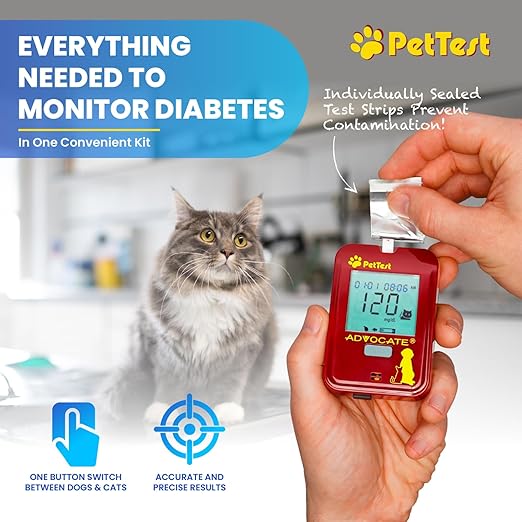 PetTest Glucose Monitoring System for Dogs & Cats - Classic Expert Diabetic Pet Blood Sugar Check Kit - Includes Classic Glucose Meter, 25 Test Strips, Lancing Device, 25 Lancets, Carrying Pouch