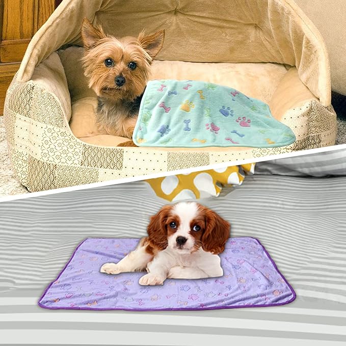 Dog Blanket for Small Dogs,3 Pack Dog Cat Blankets Washable,Soft Flannel Dogs Blankets,Cute Paw Print Pattern,Puppy Blanket Mat Cover for Kennel,Bed,Crate,Pet Blankets for Dogs (23x16 inch)