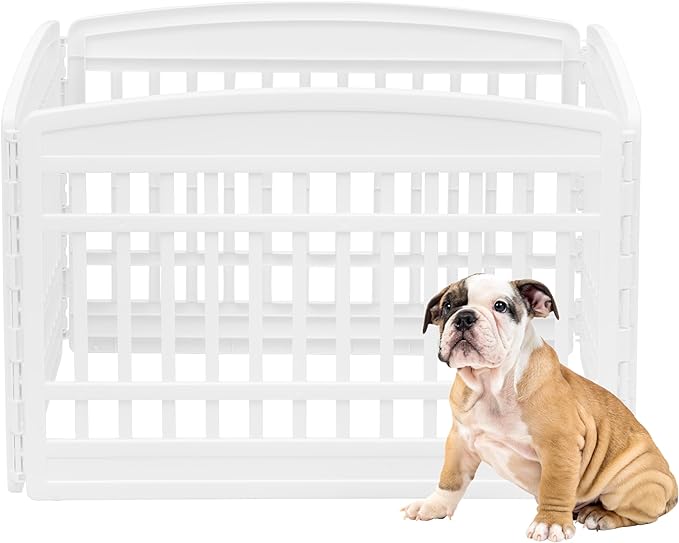 IRIS USA Dog Playpen, 4-Panel 24" Pet Playpen, Puppy Playpen, Indoor/Outdoor Dog Pen, 35 x 35 x 24, Foldable, Fold It Down, Easy Storing, Customizable, White