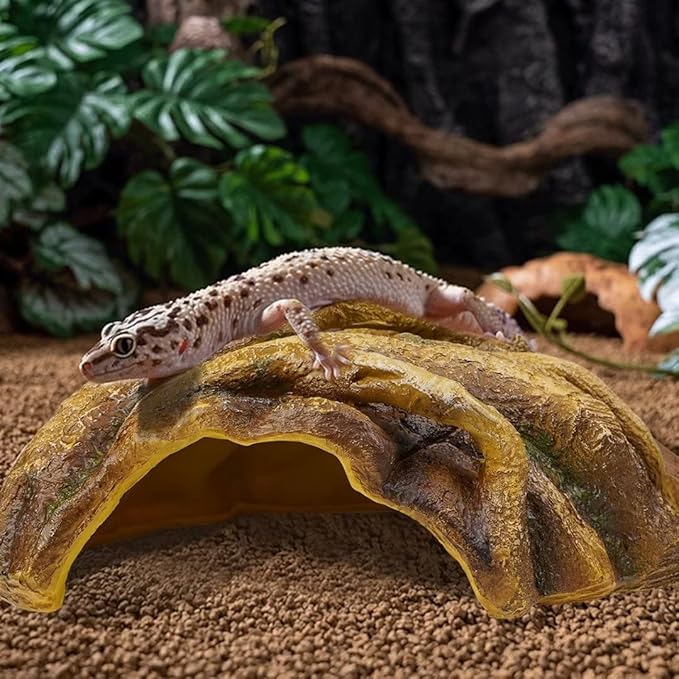 Reptile Hide Resin Tree Stump Snake Hide and Cave Hideout Terrarium Habitat Reptile Tank Accessories Decor Leopard Gecko Habitat Shelter for Bearded Dragon Corner Lizard Spider Frog Amphibians