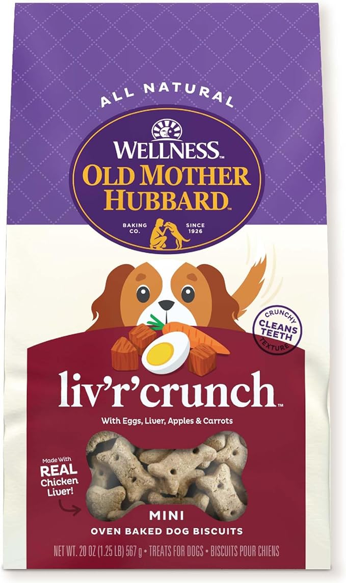 Old Mother Hubbard by Wellness Classic Liv'R'Crunch Natural Dog Treats, Crunchy Oven-Baked Biscuits, Ideal for Training, 20 ounce bag