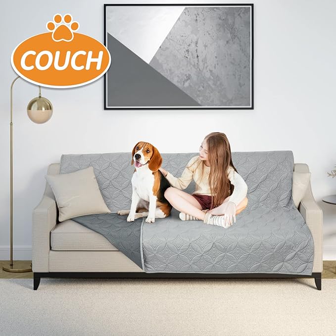 Waterproof Dog Blankets Washable for Large Dog, All-Round Protector for Pets, Soft Reversible Dog Blankets Anti Scratches Dirty for Bed Couch Sofa Furniture (54"×82",Light/Dark Grey)