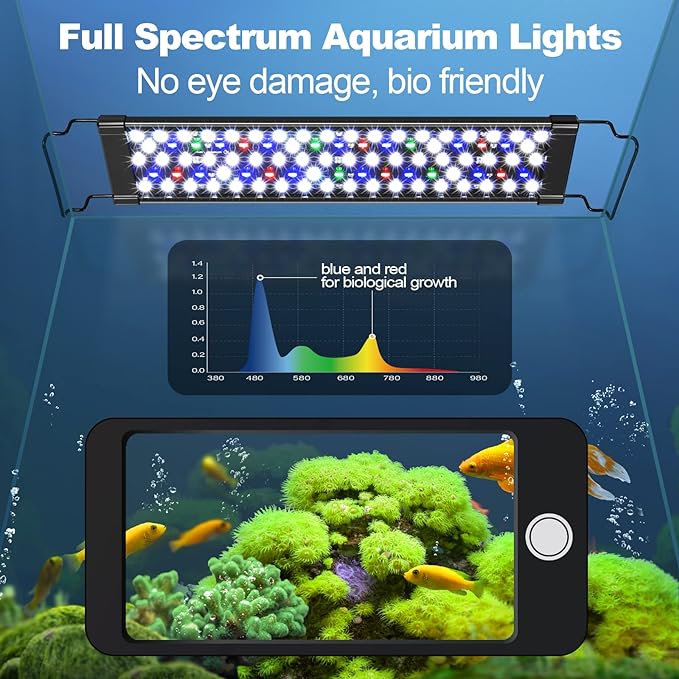 Aquarium Light, 26W 24/7 Lighting Cycle, Sunrise/Daylight/Moonlight Mode and Custom Mode with Expandable Bracket, Adjustable Timer and 7 Color Brightness for 30~36IN Fish Tank