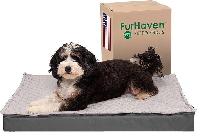 Furhaven Water-Resistant Orthopedic Dog Bed for Large/Medium Dogs w/ Removable Quilt Top & Washable Cover, For Dogs Up to 55 lbs - Indoor/Outdoor Quilt Top Convertible Mattress - Gray, Large