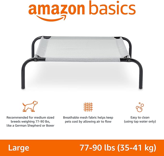 Amazon Basics Cooling Elevated Dog Bed with Metal Frame, Large, 51 x 31 x 8 Inch, Grey