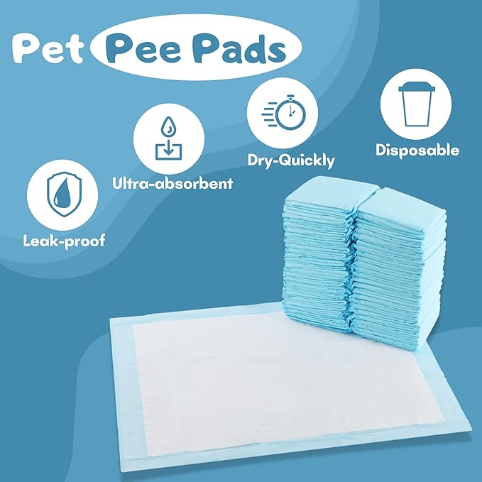 (100-Pack) 17.8"x23.5" (45x60cm) Quick-Dry Dog and Puppy Toilet Training Pads - Ultra Absorbent Pet Pee Pads - with Leak-Proof Moisture Locking Technology - Perfect for Medium Dogs, Cats, and Rabbits