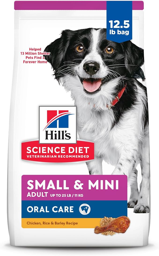 Hill's Science Diet Oral Care, Adult 1-6, Small & Mini Breeds Plaque & Tartar Buildup Support, Dry Dog Food, Chicken, Rice, & Barley, 12.5 lb Bag