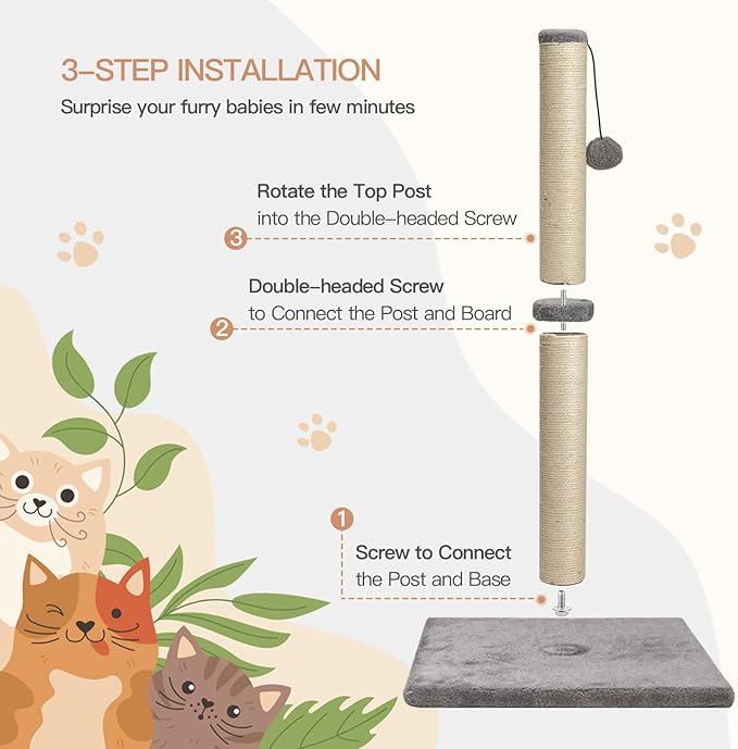 29 Inches Cat Scratching Post, Cat Scratch Post Kitten Scratcher with Sisal Rope, Scratching Post for Indoor Cats with Hanging Ball