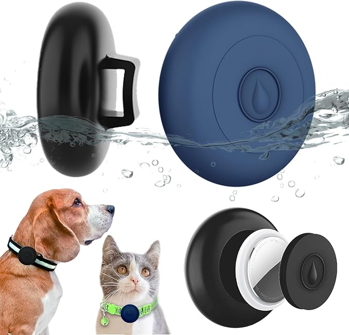 2 Pack Airtag Dog Collar Holder Waterproof, Hidden Silicone Waterproof Airtag Case for Pet Cat Dog GPS Tracker, Anti-Lost Waterproof Airtag Holders Compatible with Apple AirTag for Dog Cat Collar