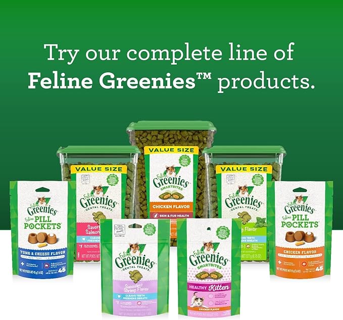 Greenies Feline Adult Natural Dental Care Cat Treats, Over Roasted Chicken Flavor, 2.1oz. Pouch