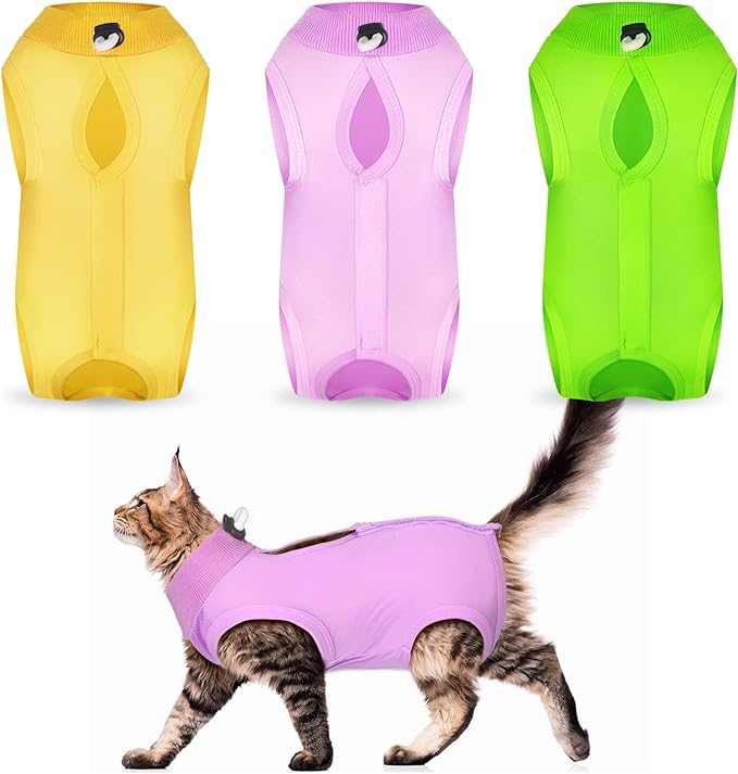 3 Pieces Cat Recovery Suit Kitten Recovery Suit E-Collar Alternative for Cats and Dogs Abdominal Skin Anti Licking Pajama Suit (Simple Pattern, Medium)