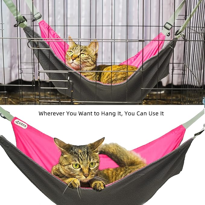 2 Pieces Cat Hammock, Breathable Indoor Pet Bed, Washable Soft Outdoor Cat Mat, Waterproof Cooling Kittens Pad for Cage, Hanging Hammock with Adjustable Straps for Cats (Large, BlueRed)