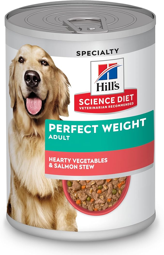 Hill's Science Diet Perfect Weight, Adult 1-6, Weight Management Support, Wet Dog Food, Salmon & Vegetables Stew, 12.5 oz Can, Case of 12