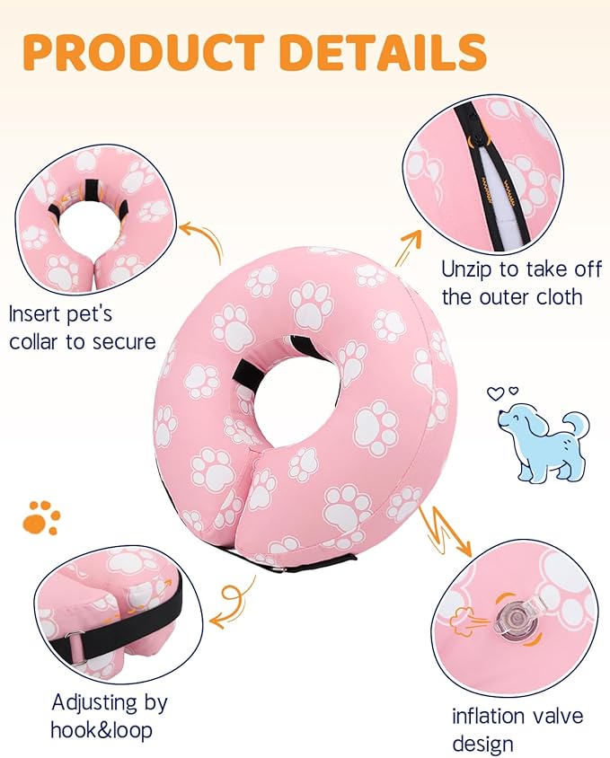 Supet Inflatable Dog Cone Collar Alternative after Surgery, Dog Neck Donut Collar Recovery E Collar, Soft Dog Cone for Small Medium Large Dogs