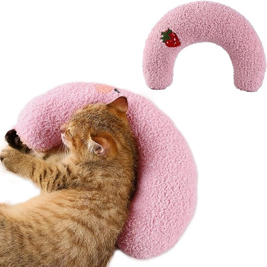 T'CHAQUE Soft Dog Bed Pillows, Ideal Naptime Sleeping Companion for Small Indoor Dogs and Cats, Pet Neck Pillow for Upper Spine Support, Cuddle Snuggle Doggy/Kitten Pillow Training Toy, Pink