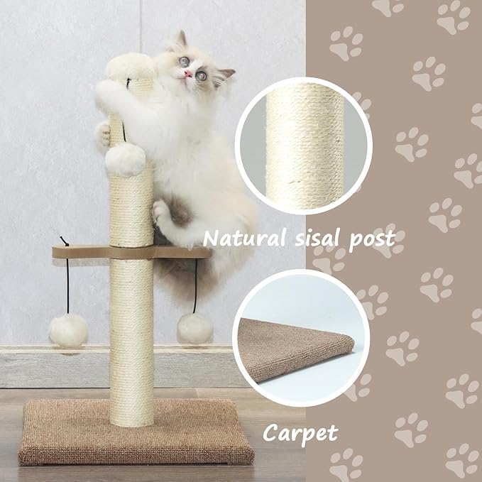 Cat Scratching Post, Small Sisal Scratch Posts for Indoor Kittens and Small Size Cats,with Hanging Ball Toys,21inches Beige