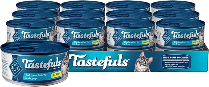 Blue Buffalo Tastefuls Natural Flaked Wet Cat Food, Chicken Entrée in Gravy 5.5-oz cans (Pack of 24)