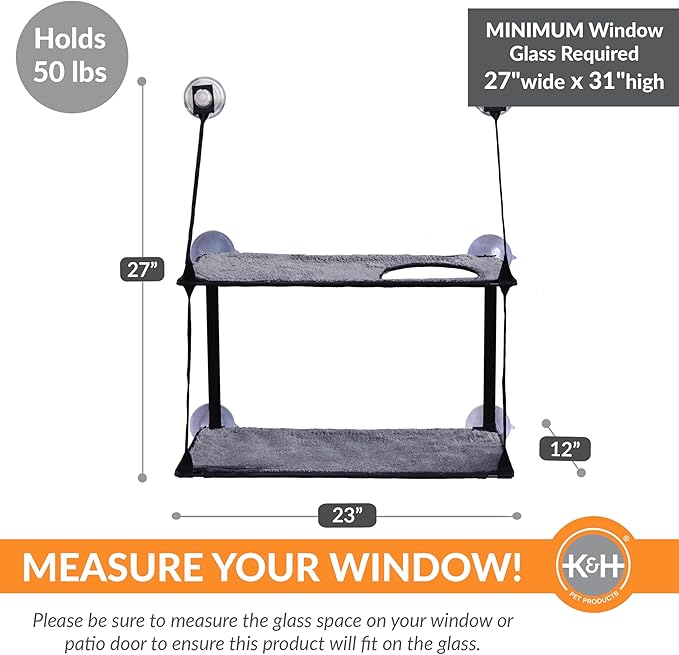 K&H Pet Products EZ Mount Window Sill Cat Bed, Cat Window Hammock, Sturdy Cat Window Perch for Large Cats, Cat Window Bed Cat Furniture, Cat Hammock for Window Cat Perch Cat Shelf - Double Stack Gray