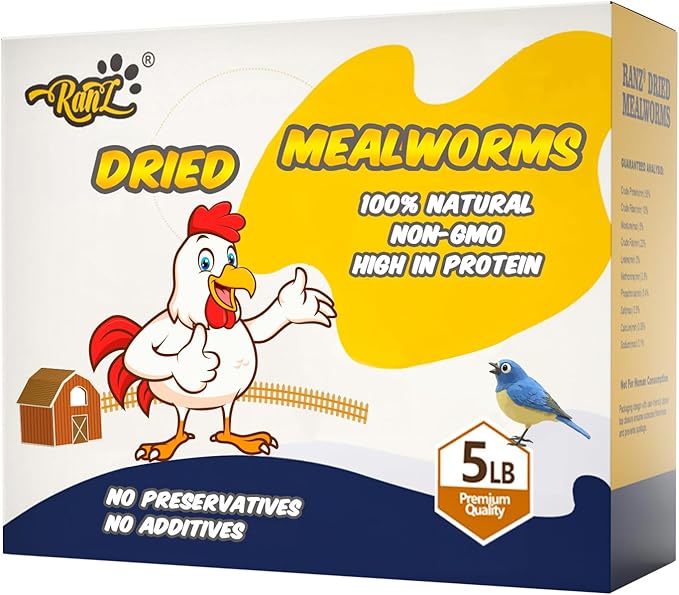 5LBS Non-GMO Dried Mealworms for Chickens, High Protein Meal Worms, Premium Chicken Feed, Perfect Bird Food and Chicken Treats, Whole Large Mealworms for Wild Birds, Ducks, Fish