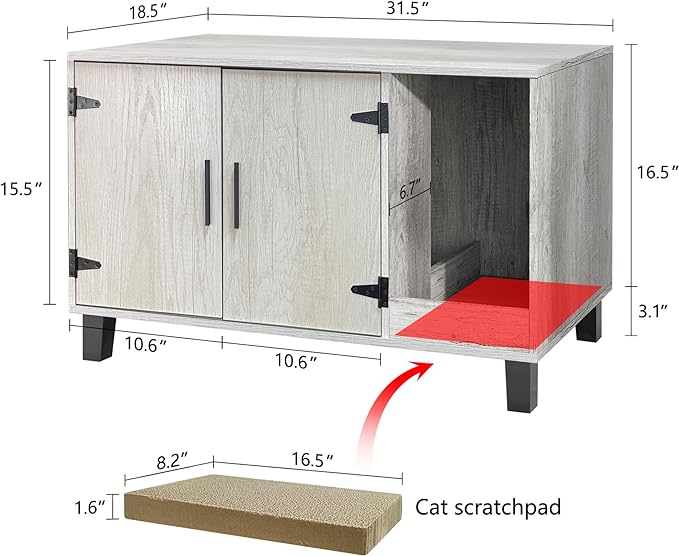 TaoHFE Litter Box Enclosure Cat Litter Box Furniture Hidden With Cat Scratch Pad Decorative Farmhouse Wooden Hidden Litter Box Cat House Litterbox Furniture Cat Box Furniture Litter Box Cabinet (Pine)