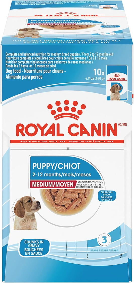 Royal Canin Size Health Nutrition Medium Puppy Chunks in Gravy Wet Dog Food, 4.9 oz pouch (10-pack)