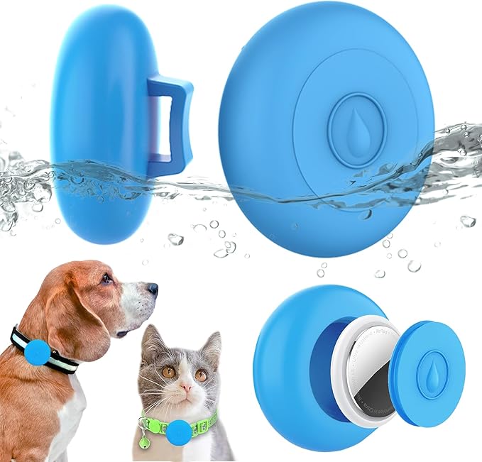 Airtag Dog Collar Holder Waterproof, Hidden Silicone Waterproof Airtag Case for Pet Cat Dog GPS Tracker, Anti-Lost Waterproof Airtag Holders Compatible with Apple AirTag for Dog Cat Collar (Blue)