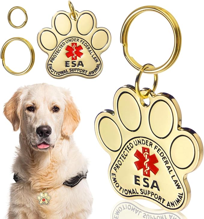 Emotional Support Dog ESA Dog Tag ID Emotional Support Animal ESA Dog Tag with Red Medical Alert Symbol and Protected Under Federal Law, Easily Attach to Collar, Harness, Vest