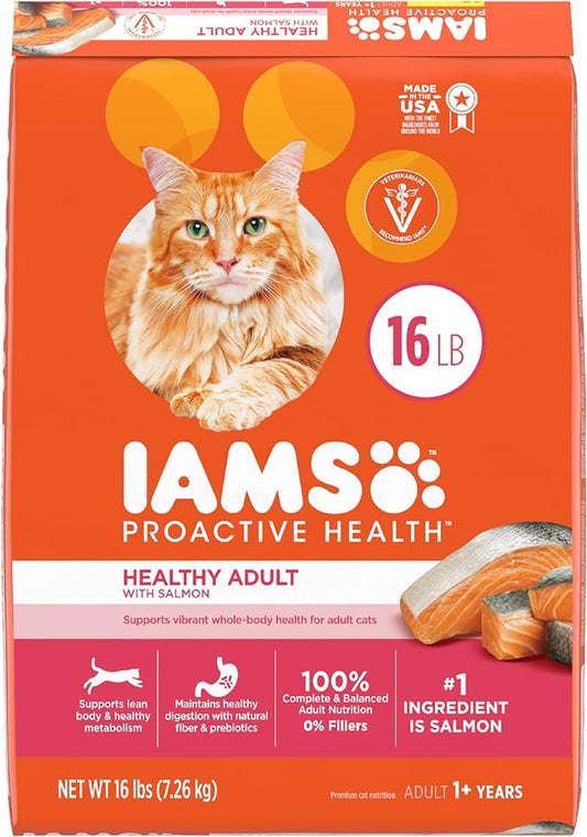 IAMS PROACTIVE HEALTH Adult Healthy Dry Cat Food with Salmon Cat Kibble, 16 lb. Bag