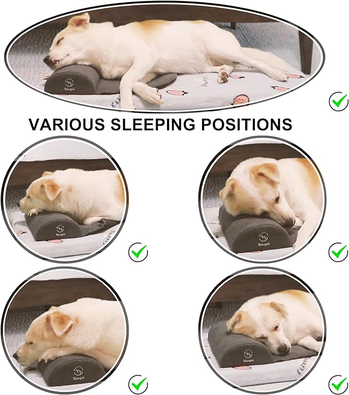 Dog＆Cat Bolster Pillow/Headrest for Small Dogs＆Cats, Benefit for Cervical Vertebra/Neck, Easy to Carry When Traveling, with High Resilience Foam, Machine Washable Cover (Dark Gray,Small)